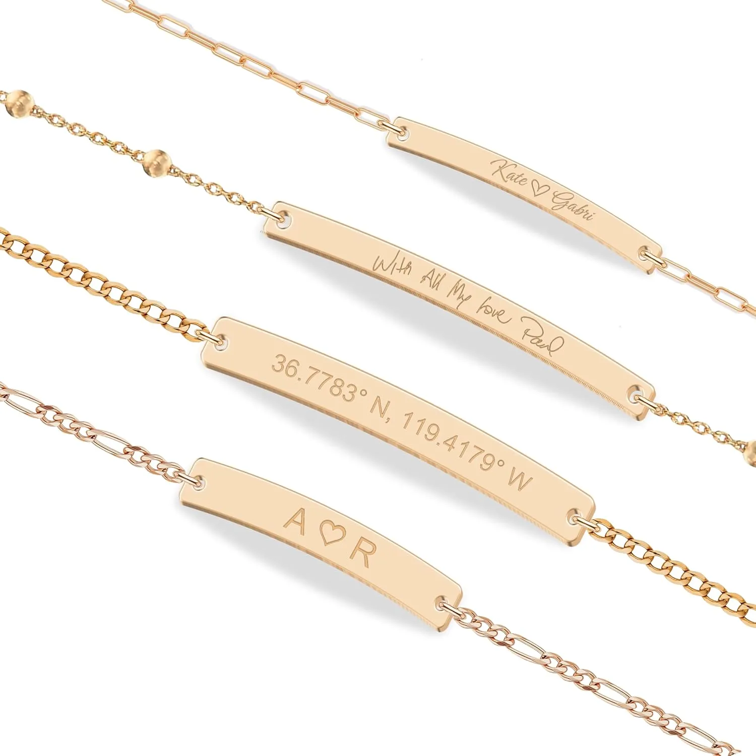 Personalized Sterling Silver/Stainless Steel Bar ID Bracelet - Custom Engraved Inspirational Words, Dates or Names- Adjustable - Gift Box Included - Elegant Jewelry for Anniversary, Birthday, Weddings