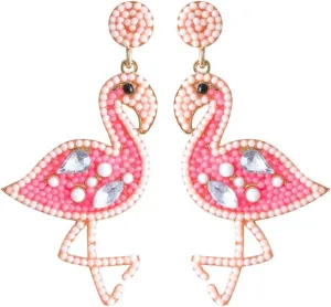 Pink Beaded Flamingo Earrings Handmade Boho Flamingo Earrings Pink Animal Flamingo Statement Drop Dangle Earrings For Women