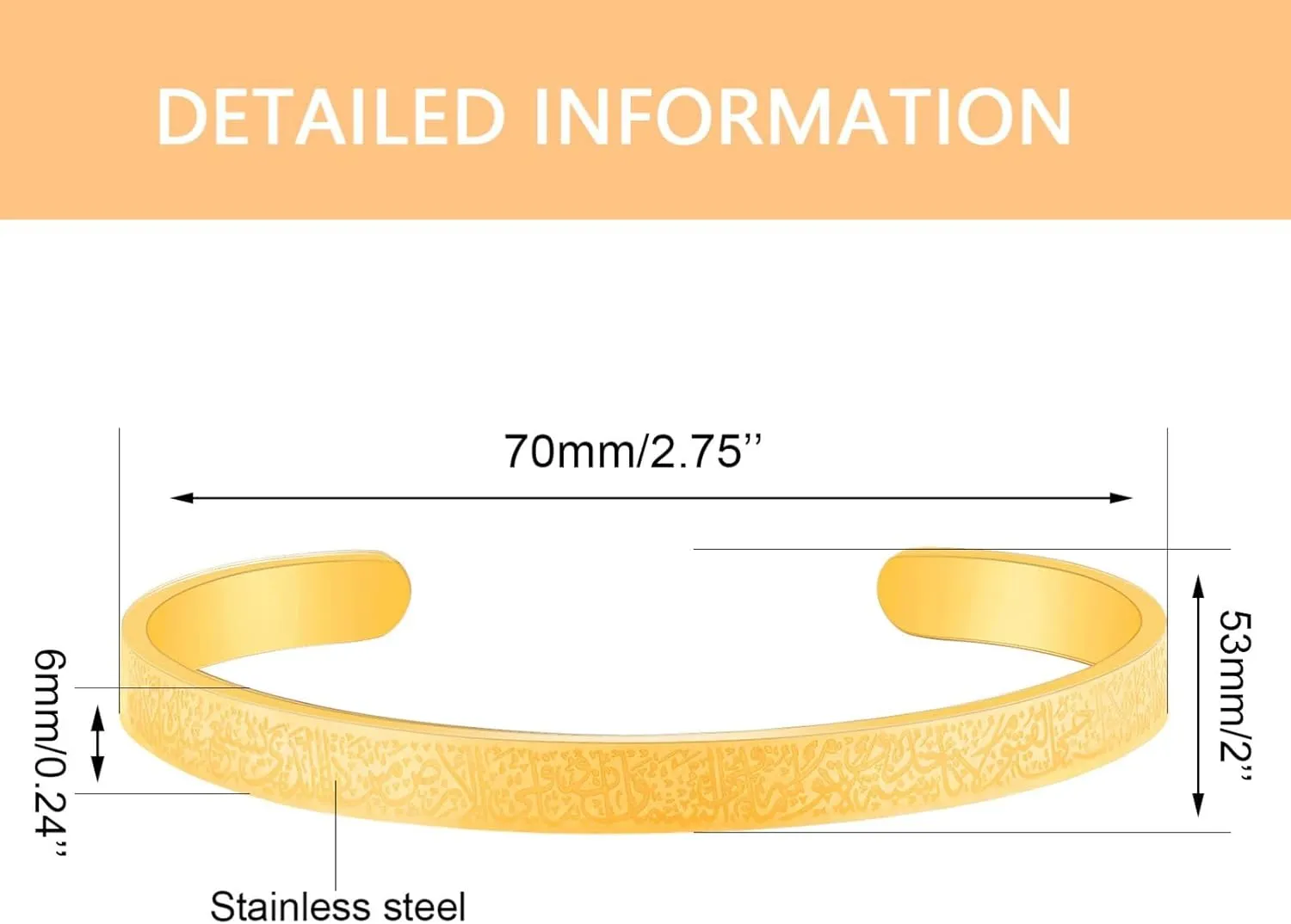 Platinum/Black/Gold/Rose Gold Plated Opened Adjustable Bangle Bracelets - Carved with Muslim Scripture Bracelet for Women YA4980