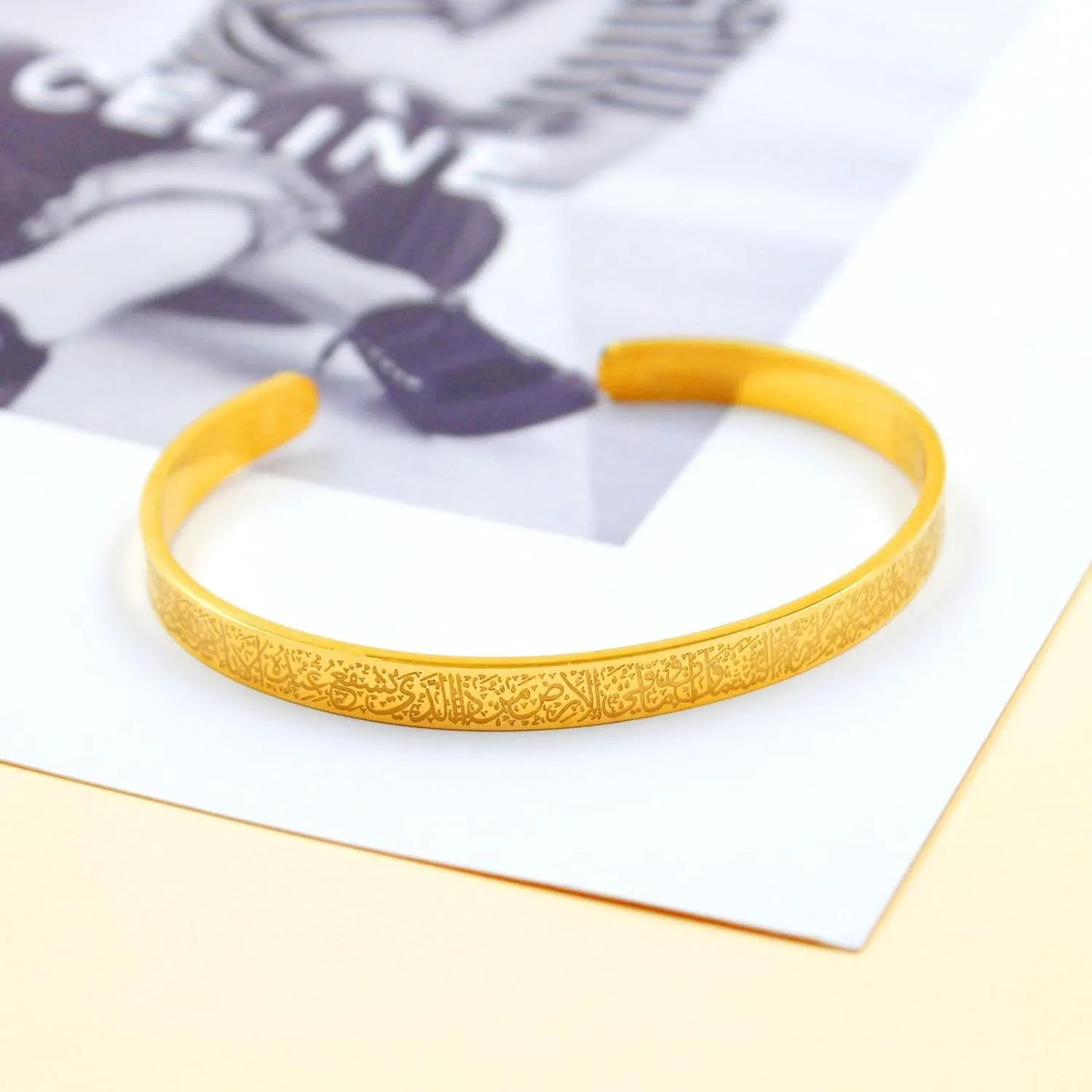Platinum/Black/Gold/Rose Gold Plated Opened Adjustable Bangle Bracelets - Carved with Muslim Scripture Bracelet for Women YA4980