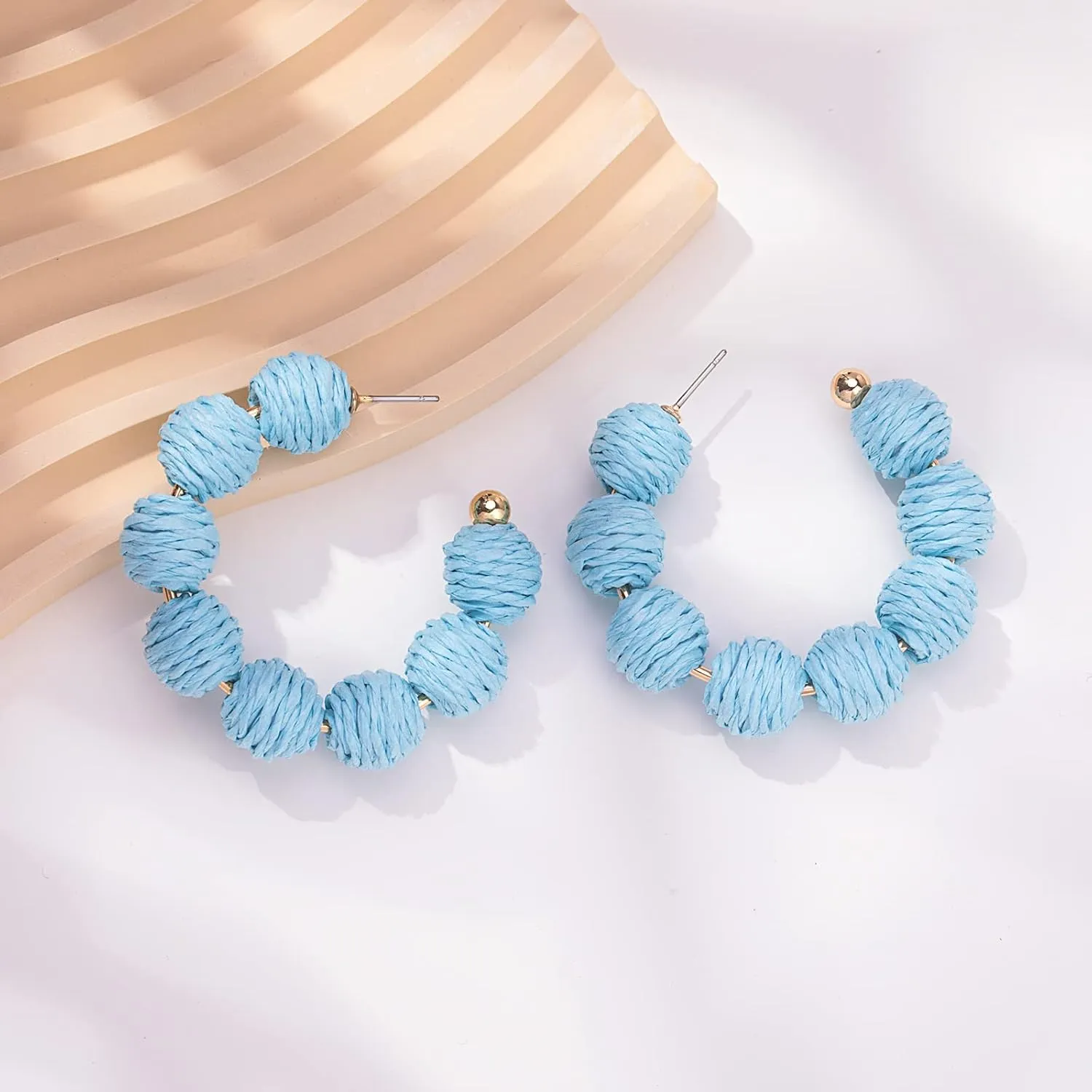 Raffia Hoop Boho Earrings - Cute Rattan Handmade Colorful Earrings for Women - Unique Summer Jewelry