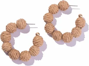 Raffia Hoop Boho Earrings - Cute Rattan Handmade Colorful Earrings for Women - Unique Summer Jewelry