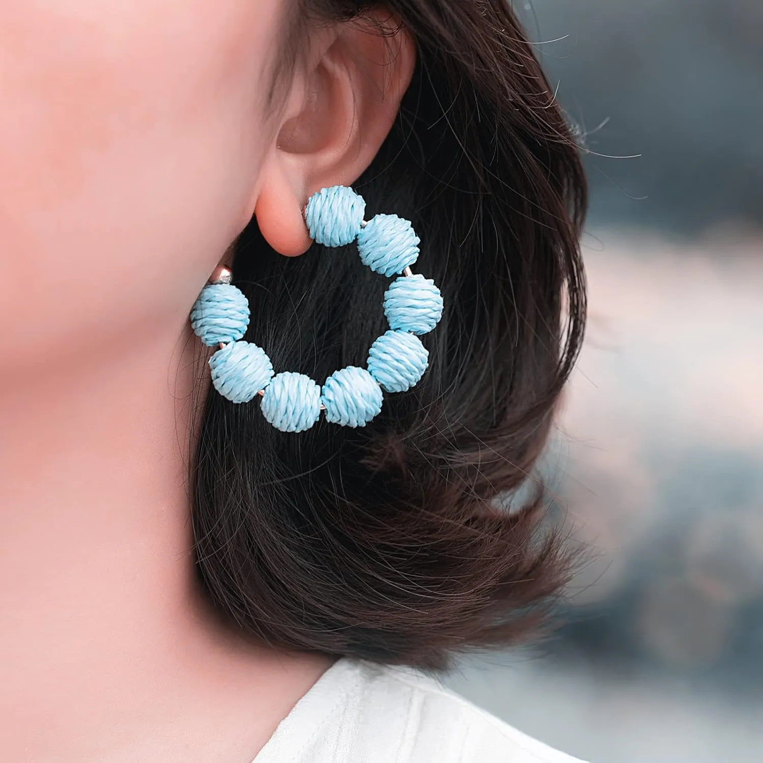 Raffia Hoop Boho Earrings - Cute Rattan Handmade Colorful Earrings for Women - Unique Summer Jewelry