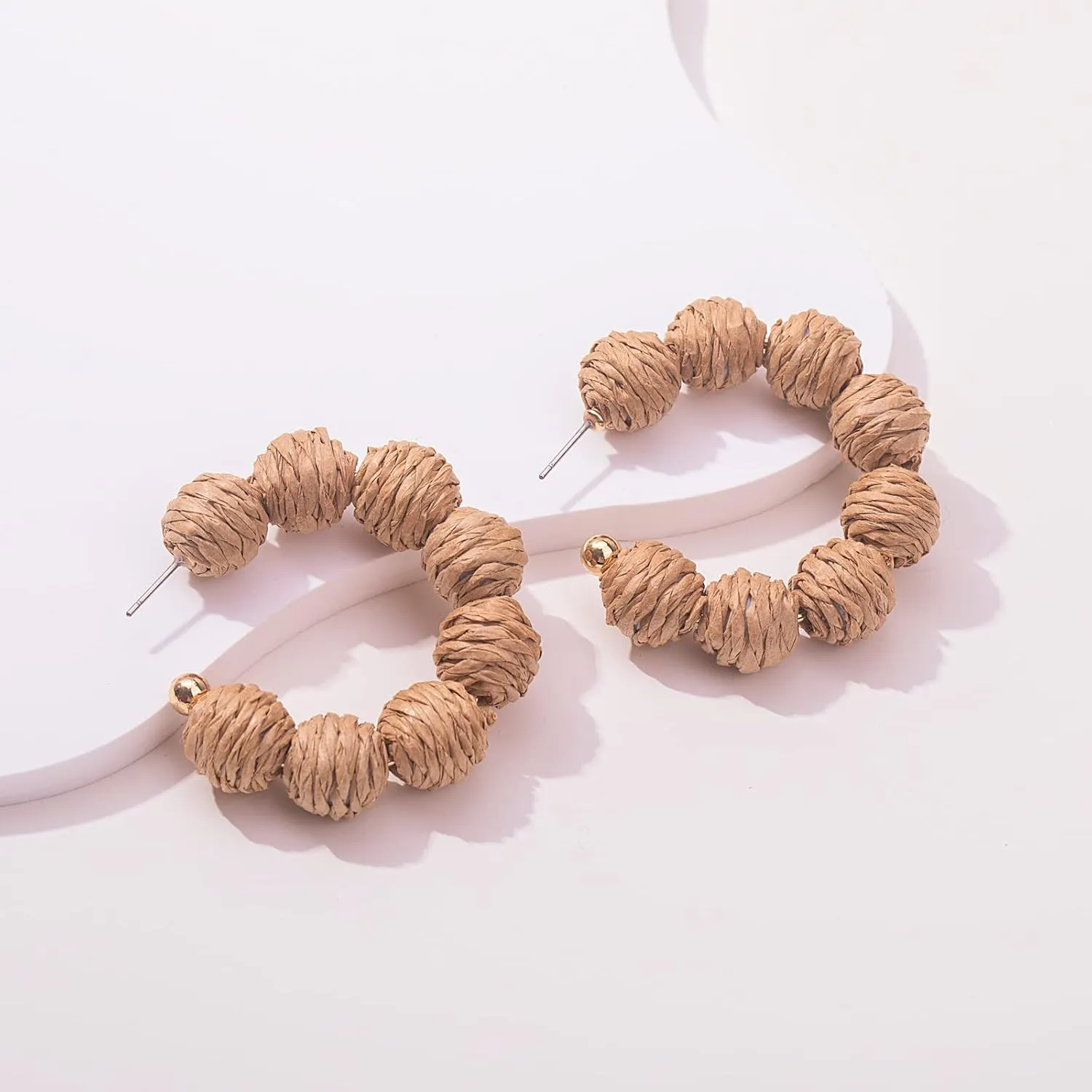 Raffia Hoop Boho Earrings - Cute Rattan Handmade Colorful Earrings for Women - Unique Summer Jewelry