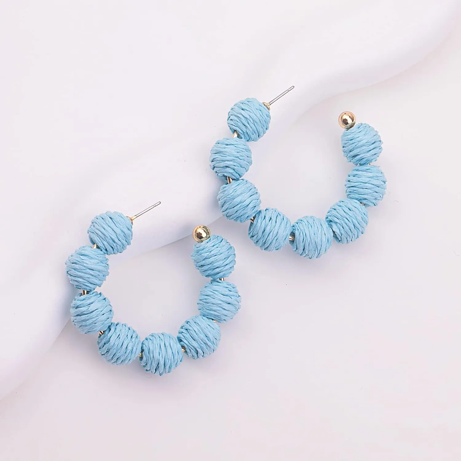 Raffia Hoop Boho Earrings - Cute Rattan Handmade Colorful Earrings for Women - Unique Summer Jewelry