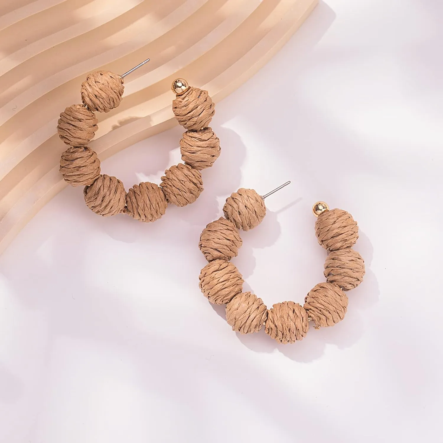 Raffia Hoop Boho Earrings - Cute Rattan Handmade Colorful Earrings for Women - Unique Summer Jewelry