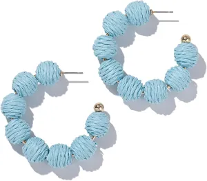 Raffia Hoop Boho Earrings - Cute Rattan Handmade Colorful Earrings for Women - Unique Summer Jewelry