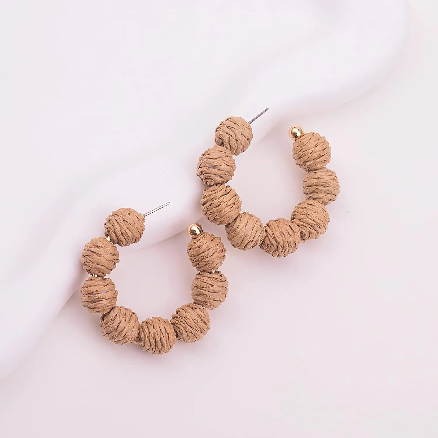 Raffia Hoop Boho Earrings - Cute Rattan Handmade Colorful Earrings for Women - Unique Summer Jewelry