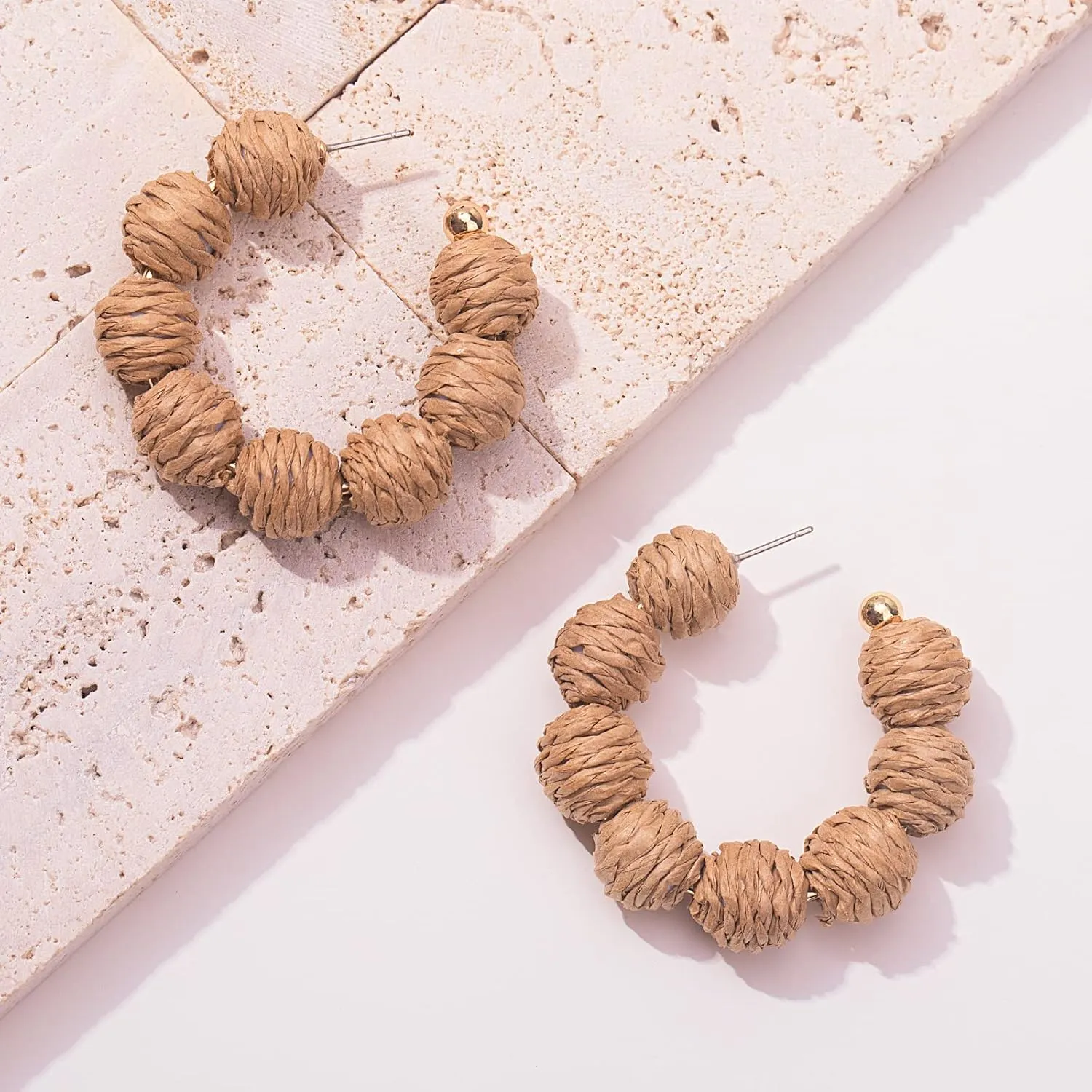 Raffia Hoop Boho Earrings - Cute Rattan Handmade Colorful Earrings for Women - Unique Summer Jewelry