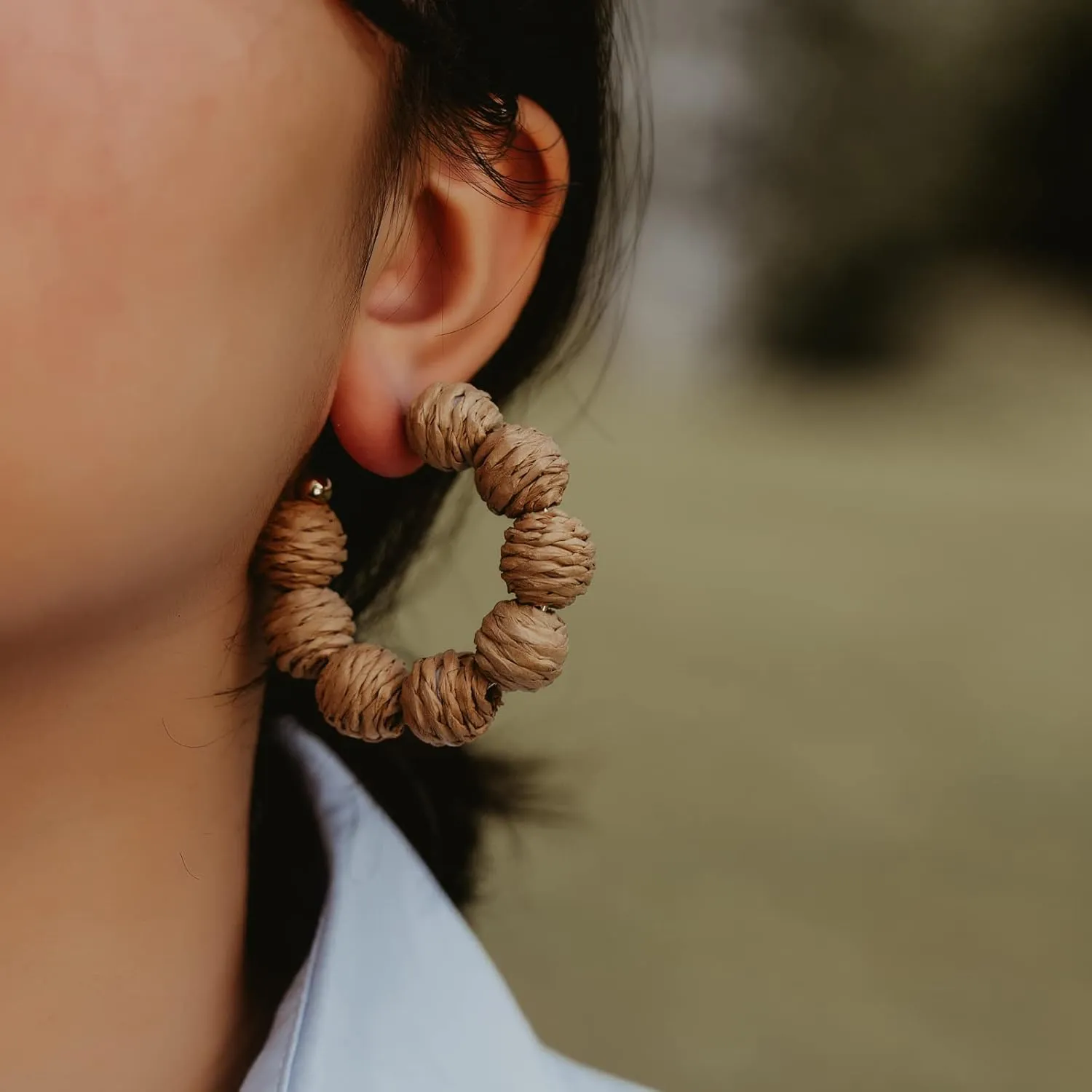 Raffia Hoop Boho Earrings - Cute Rattan Handmade Colorful Earrings for Women - Unique Summer Jewelry