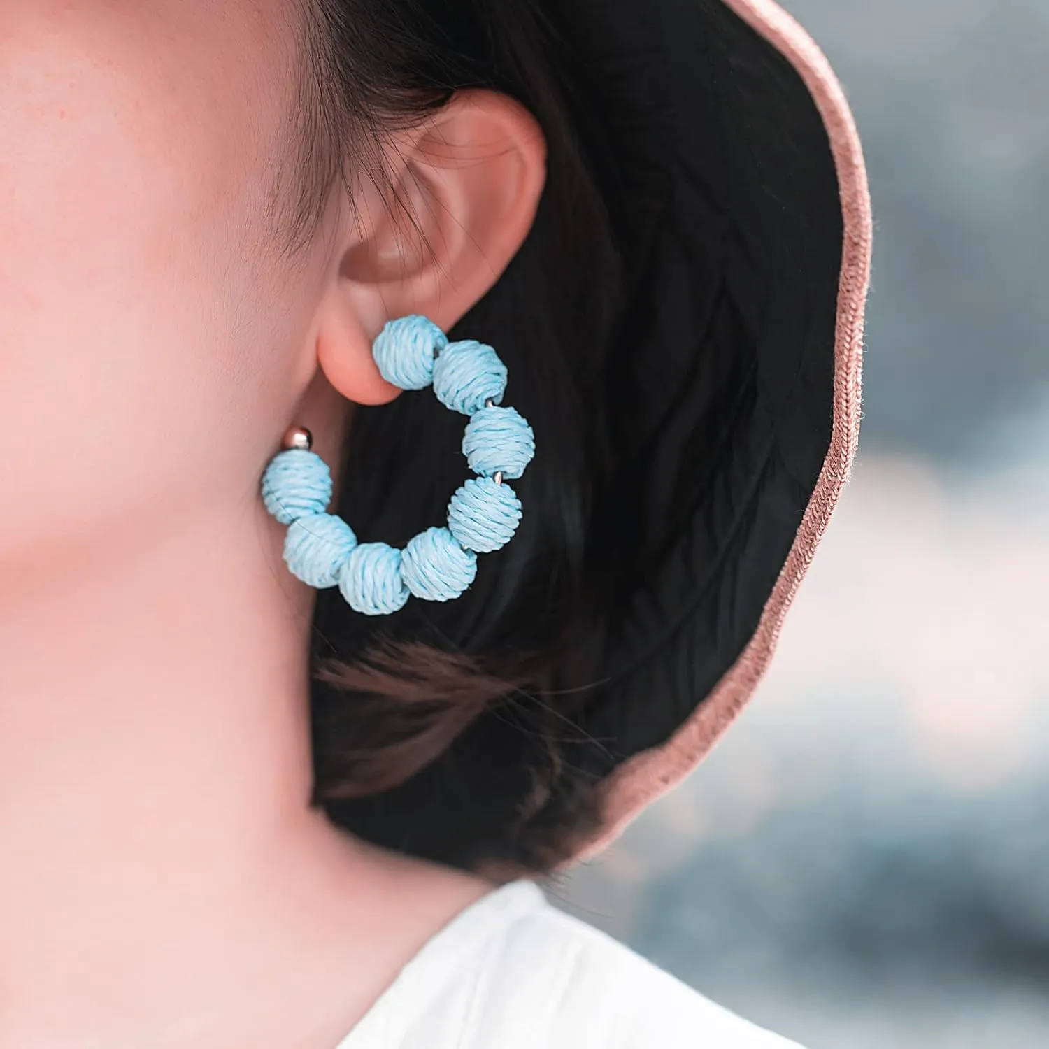 Raffia Hoop Boho Earrings - Cute Rattan Handmade Colorful Earrings for Women - Unique Summer Jewelry
