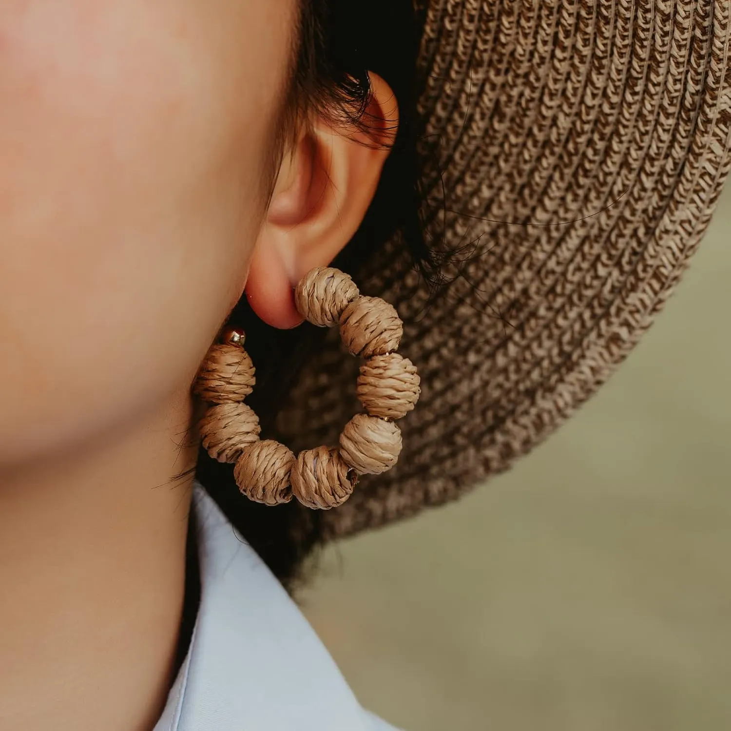 Raffia Hoop Boho Earrings - Cute Rattan Handmade Colorful Earrings for Women - Unique Summer Jewelry