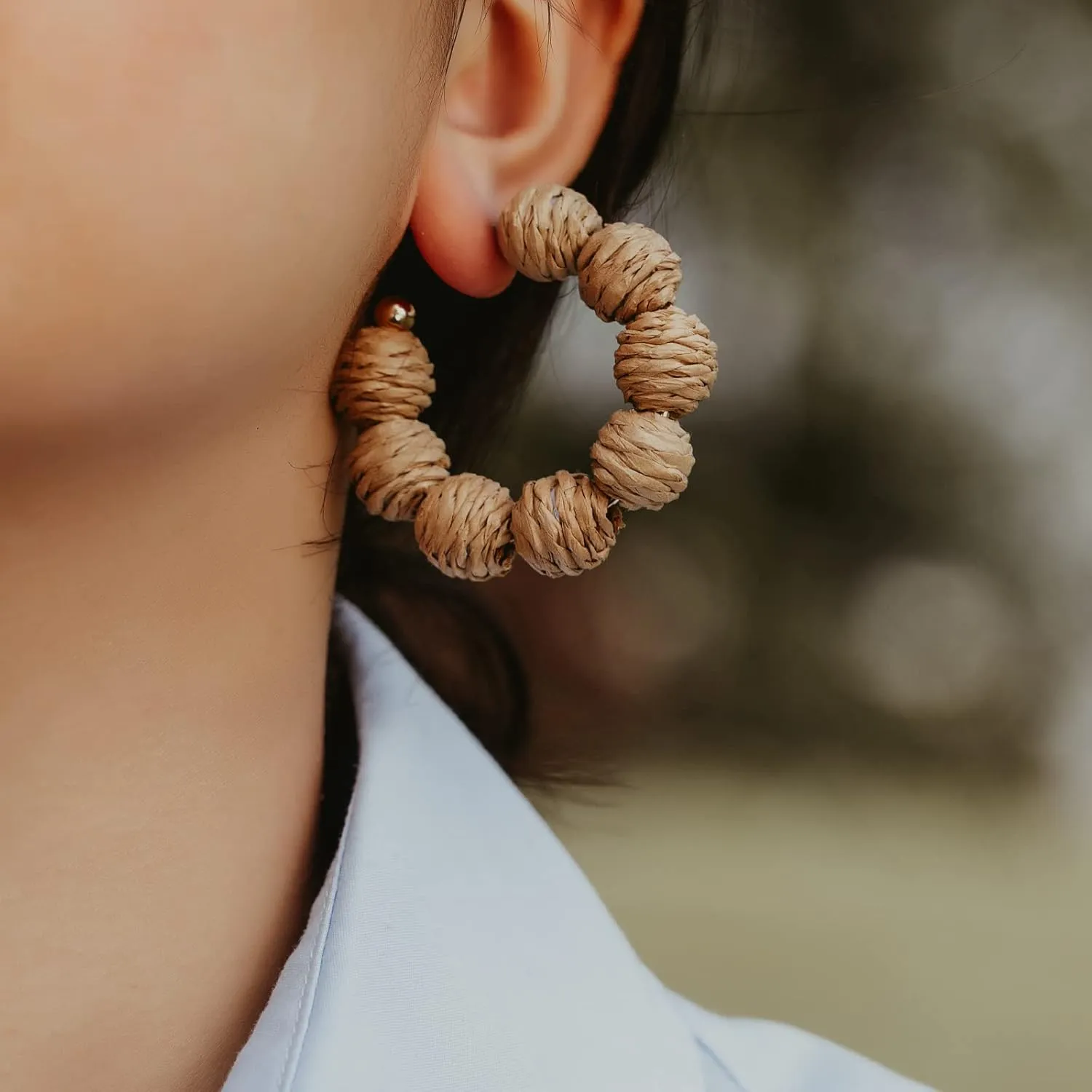 Raffia Hoop Boho Earrings - Cute Rattan Handmade Colorful Earrings for Women - Unique Summer Jewelry