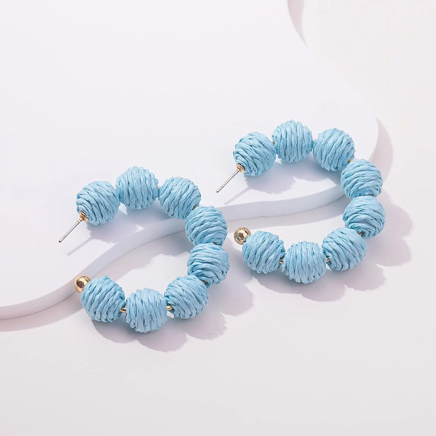 Raffia Hoop Boho Earrings - Cute Rattan Handmade Colorful Earrings for Women - Unique Summer Jewelry