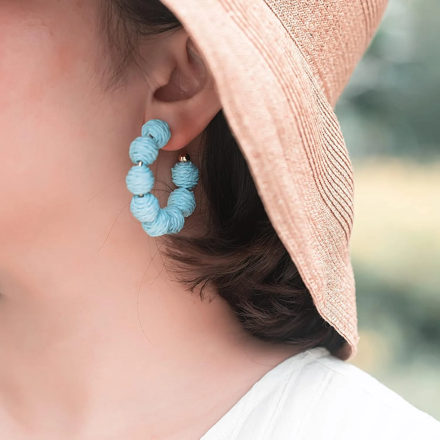 Raffia Hoop Boho Earrings - Cute Rattan Handmade Colorful Earrings for Women - Unique Summer Jewelry
