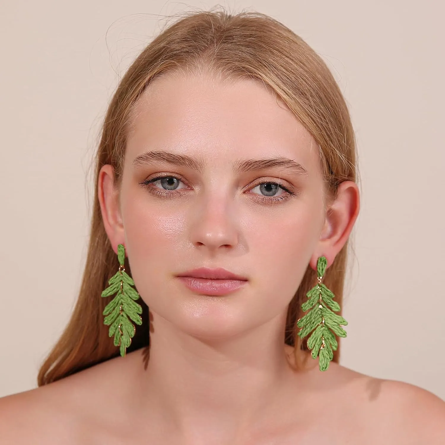 Raffia Long Palm Leaf Earrings, Colorful Handmade Rattan Leaf Drop Dangle Earrings Summer Tropical Beach Jewelry