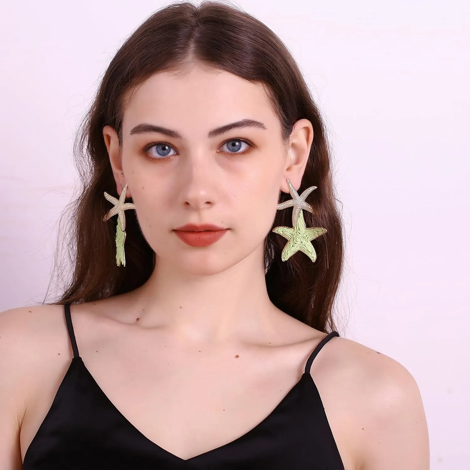Raffia Starfish Earrings, Raffia Straw Wrapped Starfish Drop Dangle Earrings Summer Tropical Beach Jewelry