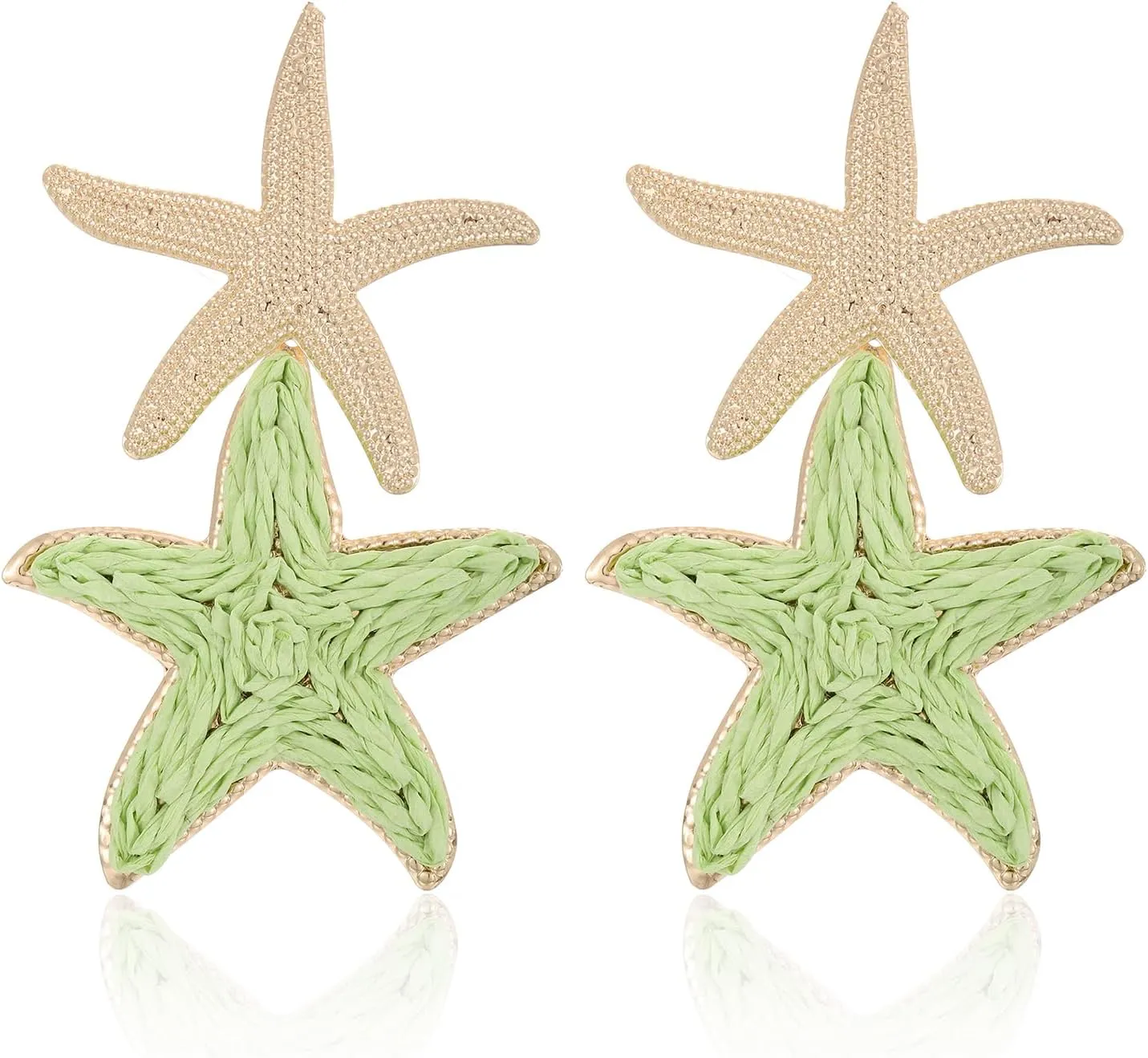 Raffia Starfish Earrings, Raffia Straw Wrapped Starfish Drop Dangle Earrings Summer Tropical Beach Jewelry