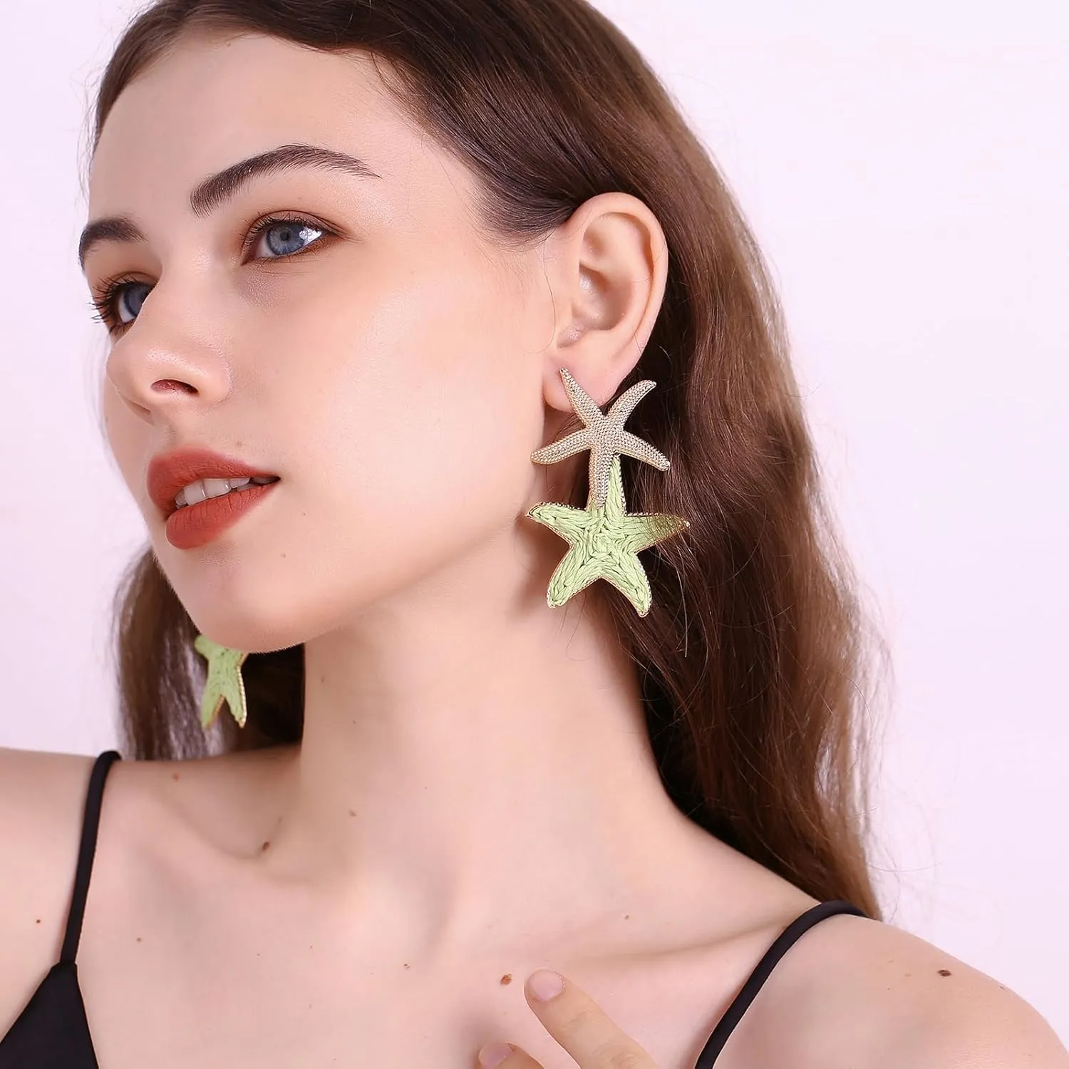 Raffia Starfish Earrings, Raffia Straw Wrapped Starfish Drop Dangle Earrings Summer Tropical Beach Jewelry