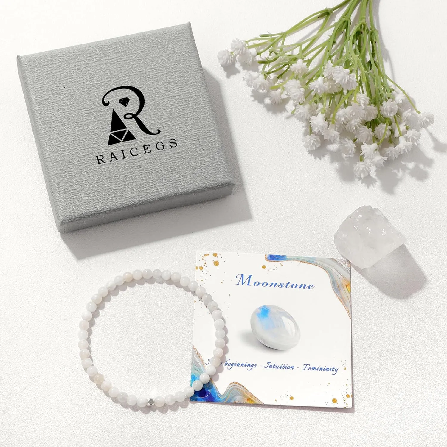 Raicegs 4 6 8MM Beaded Bracelets Healing Crystal Bracelet for Women Men Natural Stone Handmade Stretch Bracelet Reiki Spiritual Jewelry