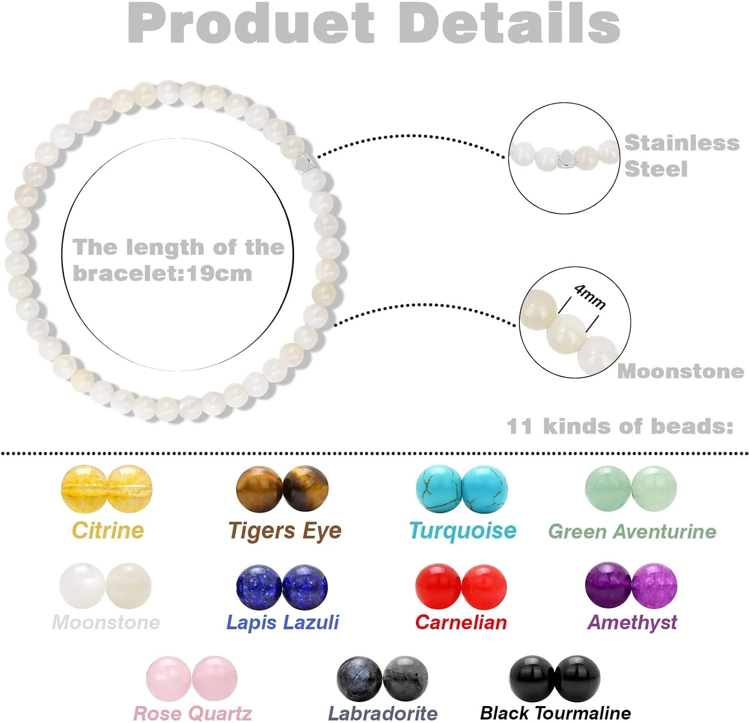 Raicegs 4 6 8MM Beaded Bracelets Healing Crystal Bracelet for Women Men Natural Stone Handmade Stretch Bracelet Reiki Spiritual Jewelry