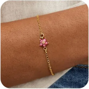 Raicegs Birthstone Gold Bracelets for Women Dainty Link Bracelet 18k Gold Plated Chain Flower Charm Bracelets Birthstone Jewelry Birthday Friendship Gifts for Her