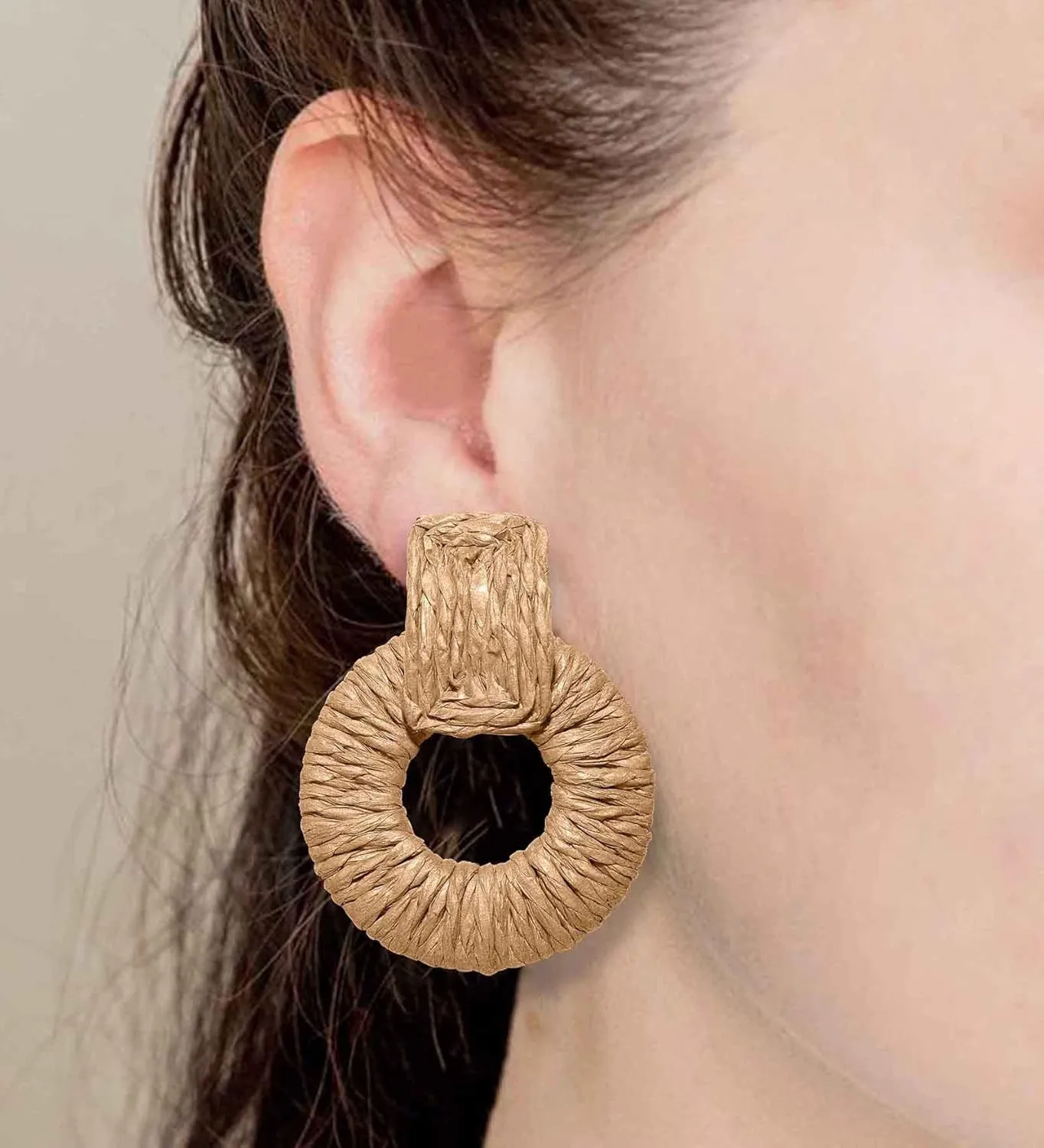 Rattan Earrings for Women Handmade Straw Raffia Woven Hoop Dangle Earrings Boho Summer Beach Accessories Gifts