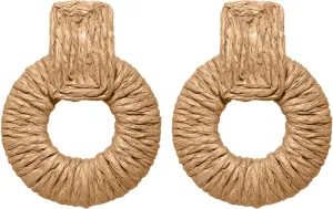 Rattan Earrings for Women Handmade Straw Raffia Woven Hoop Dangle Earrings Boho Summer Beach Accessories Gifts