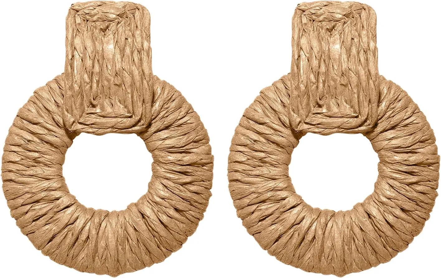 Rattan Earrings for Women Handmade Straw Raffia Woven Hoop Dangle Earrings Boho Summer Beach Accessories Gifts