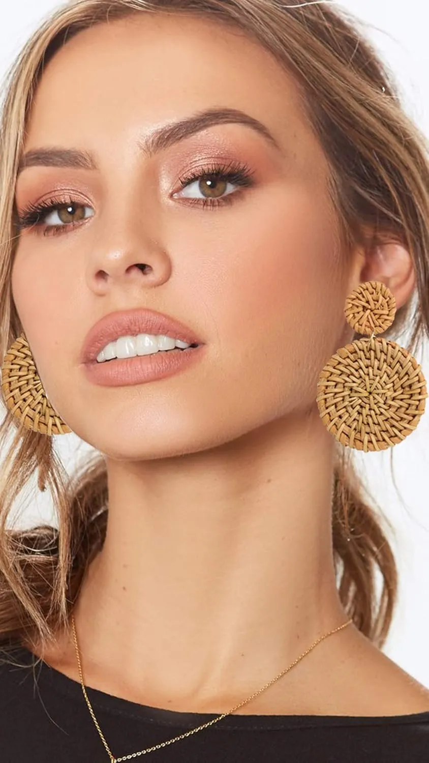 Rattan Woven Dangling Earrings Handmade Straw Dangle Drop Earrings Boho Summer Beach Statement Circle Ball Hoop Earrings for Women