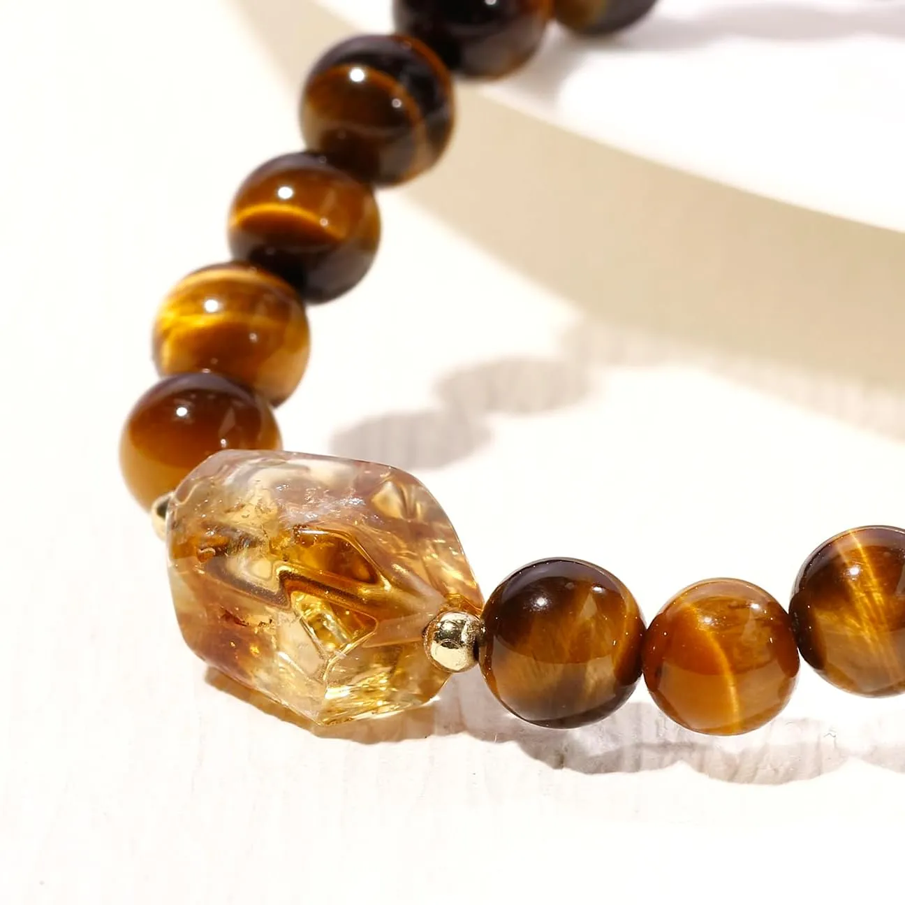 Raw Citrine Crystal Beaded 8mm Tiger Eye Stone Bracelet for women Men Money Wealth Prosperity Good Luck Stretch Bracelets