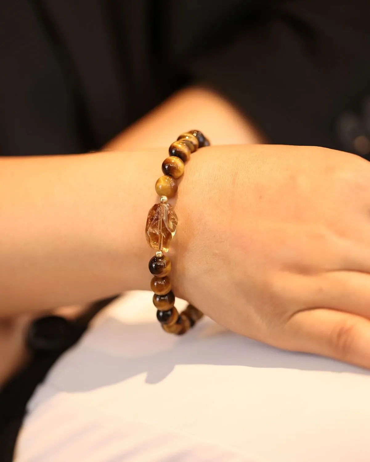 Raw Citrine Crystal Beaded 8mm Tiger Eye Stone Bracelet for women Men Money Wealth Prosperity Good Luck Stretch Bracelets