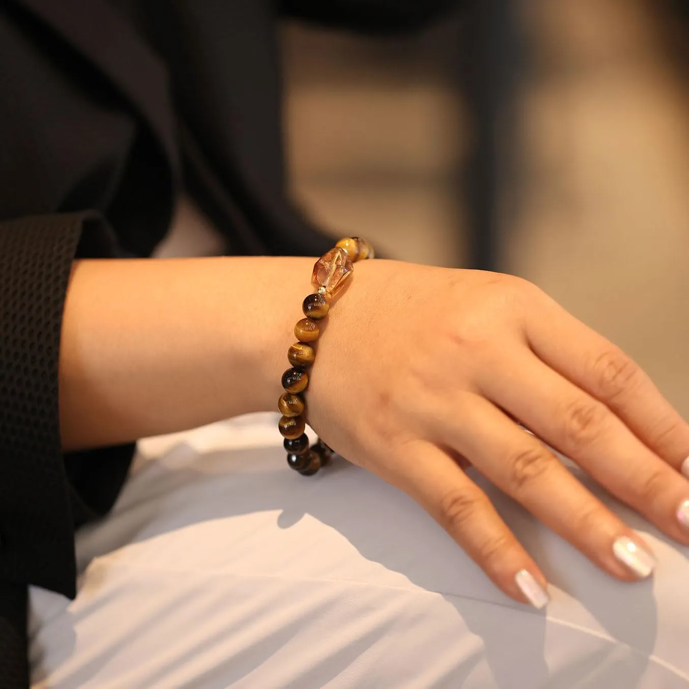 Raw Citrine Crystal Beaded 8mm Tiger Eye Stone Bracelet for women Men Money Wealth Prosperity Good Luck Stretch Bracelets