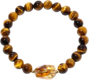 Raw Citrine Crystal Beaded 8mm Tiger Eye Stone Bracelet for women Men Money Wealth Prosperity Good Luck Stretch Bracelets