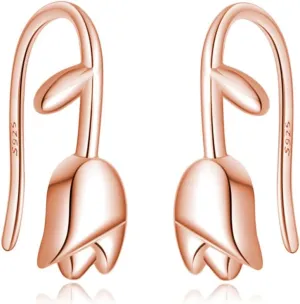 Reffeer Solid 925 Sterling Silver Flower Crawler Cuff Earrings Wraps for Women Teens Tulip Flower Wrap Earrings