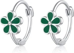 Reffeer Solid 925 Sterling Silver Flower Hoop Earrings Daisy for Women Teen Girls Green Flower Hoop Earrings Huggie