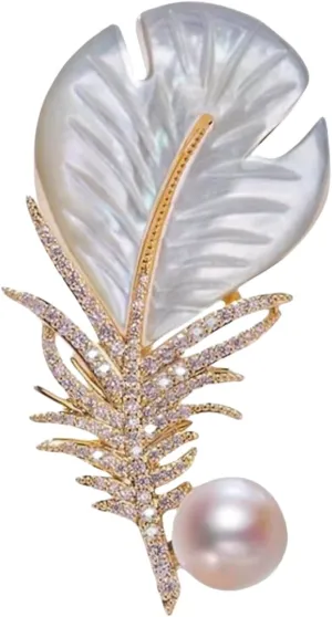 Rhinestone Feather Pearl Brooch Pin for Women Girls Vintage Cute Crystal Enamel Brooch Pin Lapel Pin Fashion Elegant Artistic Style Dress Accessories Party Mother's Day Jewelry Gifts