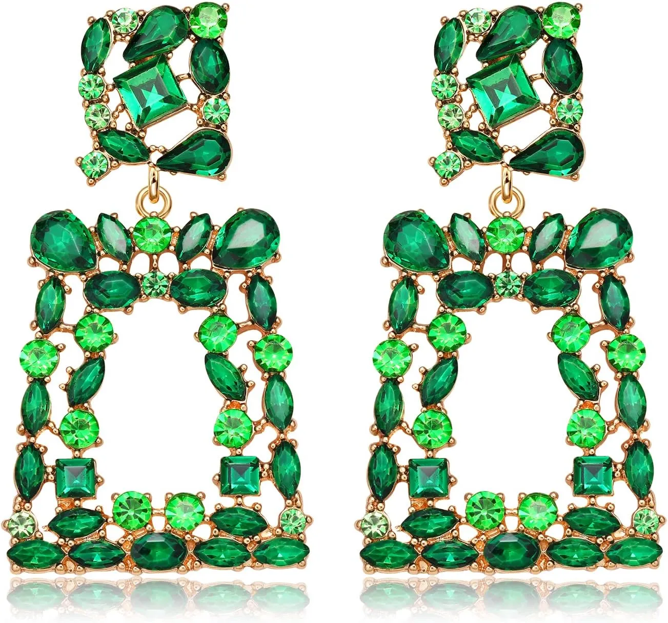 Rhinestone Rectangle Earrings Sparkly Crystal Drop Dangle Earrings for Women Elegant St. Patrick's Day Earrings Party Jewelry Gifts
