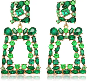 Rhinestone Rectangle Earrings Sparkly Crystal Drop Dangle Earrings for Women Elegant St. Patrick's Day Earrings Party Jewelry Gifts
