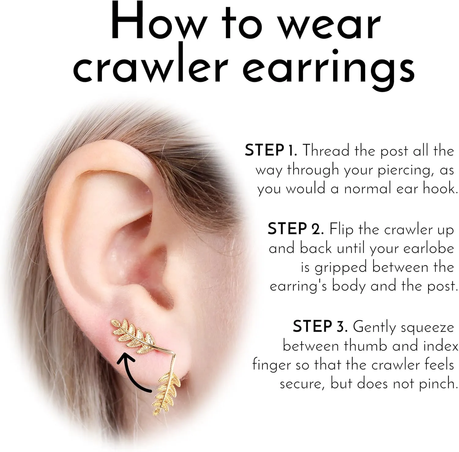 RIAH FASHION Sparkly Rhinestone Pave Ear Crawler Earrings - Delicate Cubic Crystal Earlobe Cuff Climber Floral Petal, Leaf Branch, Feather, Star, Geometric