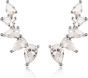 RIAH FASHION Sparkly Rhinestone Pave Ear Crawler Earrings - Delicate Cubic Crystal Earlobe Cuff Climber Floral Petal, Leaf Branch, Feather, Star, Geometric