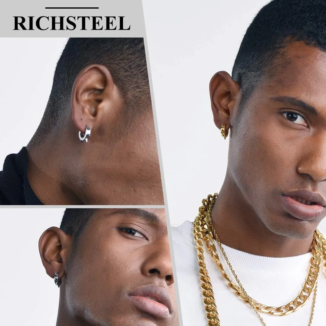 Richsteel Hoop Earrings for Women Mens Stud Hinged Huggie Punk Dangle Spikes/Cross Piercing Earrings Set