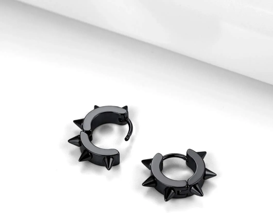 Richsteel Hoop Earrings for Women Mens Stud Hinged Huggie Punk Dangle Spikes/Cross Piercing Earrings Set