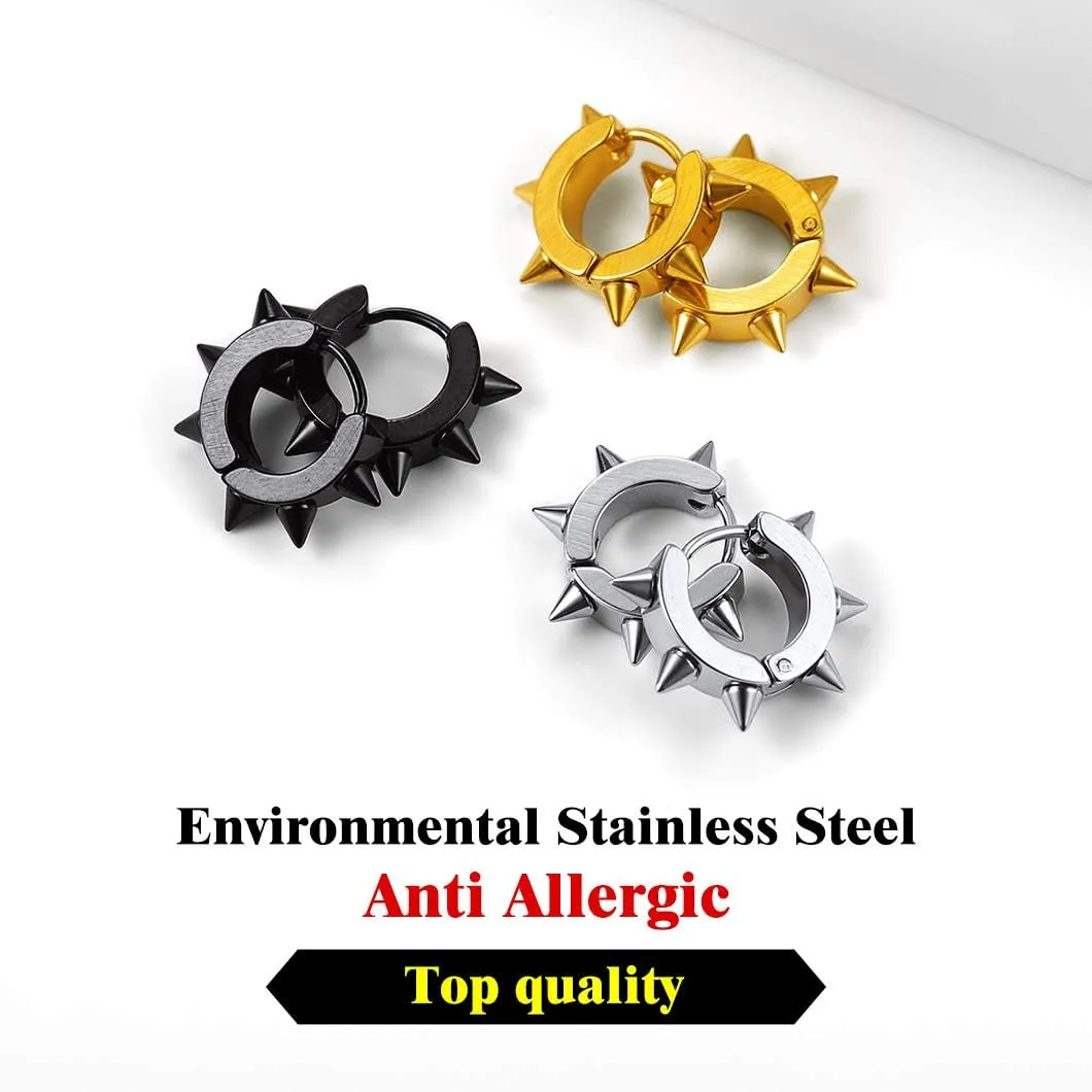 Richsteel Hoop Earrings for Women Mens Stud Hinged Huggie Punk Dangle Spikes/Cross Piercing Earrings Set