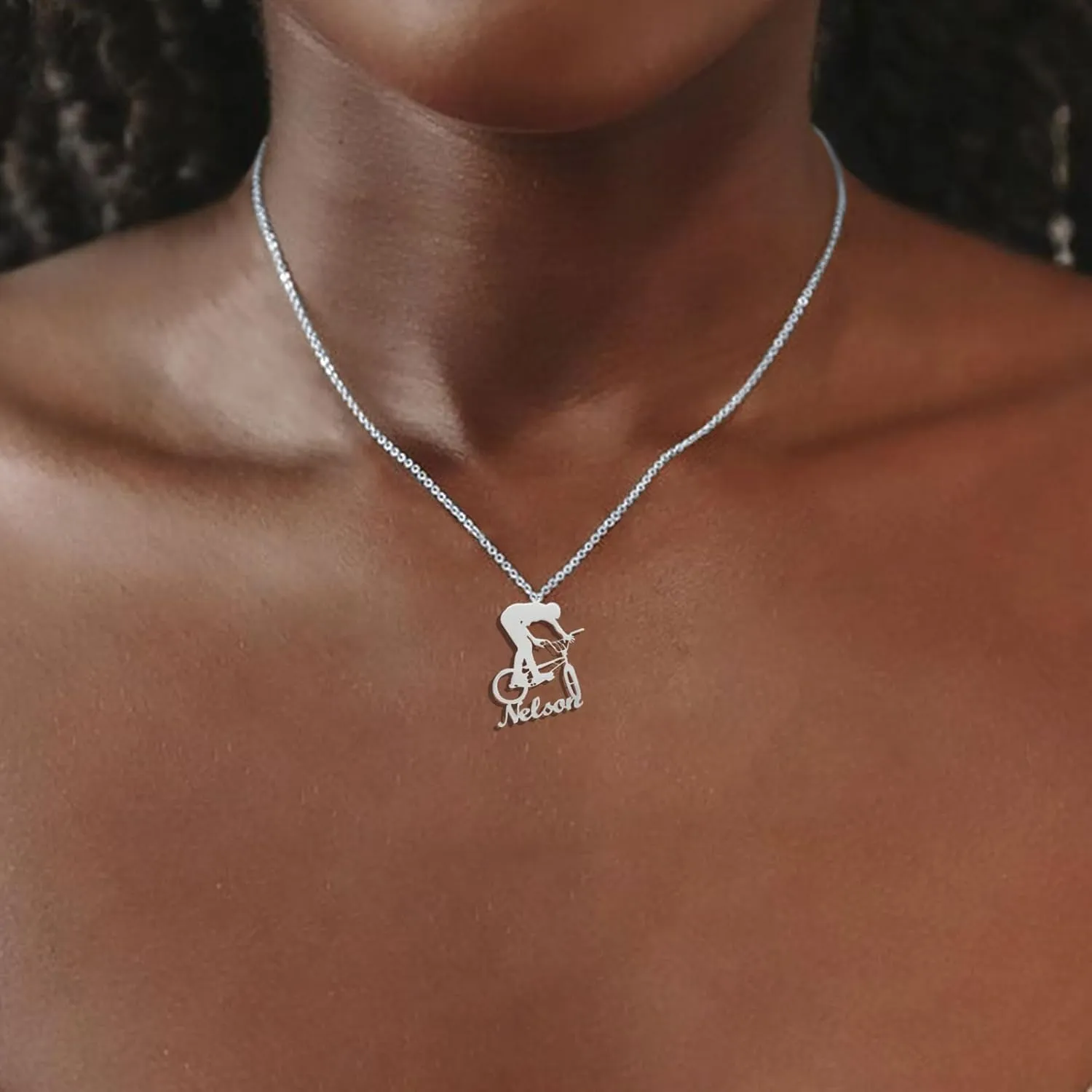 RMREWY Bike Necklace Personalized Name Pendant Sterling Silver 925 Bicycle Sports Charm Cyclist Pendant Gift for Cycling Sportsman