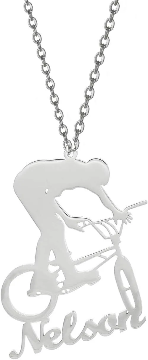 RMREWY Bike Necklace Personalized Name Pendant Sterling Silver 925 Bicycle Sports Charm Cyclist Pendant Gift for Cycling Sportsman