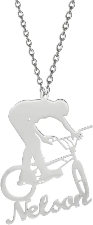 RMREWY Bike Necklace Personalized Name Pendant Sterling Silver 925 Bicycle Sports Charm Cyclist Pendant Gift for Cycling Sportsman