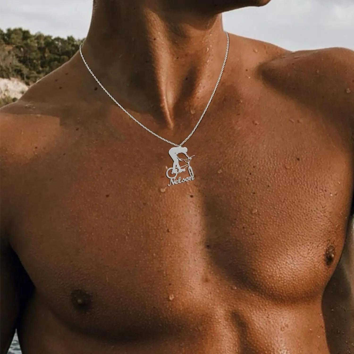 RMREWY Bike Necklace Personalized Name Pendant Sterling Silver 925 Bicycle Sports Charm Cyclist Pendant Gift for Cycling Sportsman
