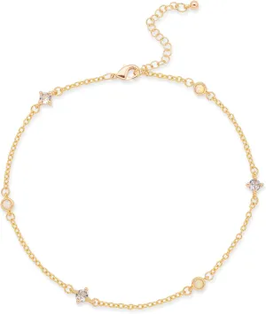 Rocksbox Callisto Bezel Anklet with CZ and Opal - Ankle Bracelet - 14k Gold Plating with Cubic Zirconia - Premium Quality Jewelry - 9" with Extender