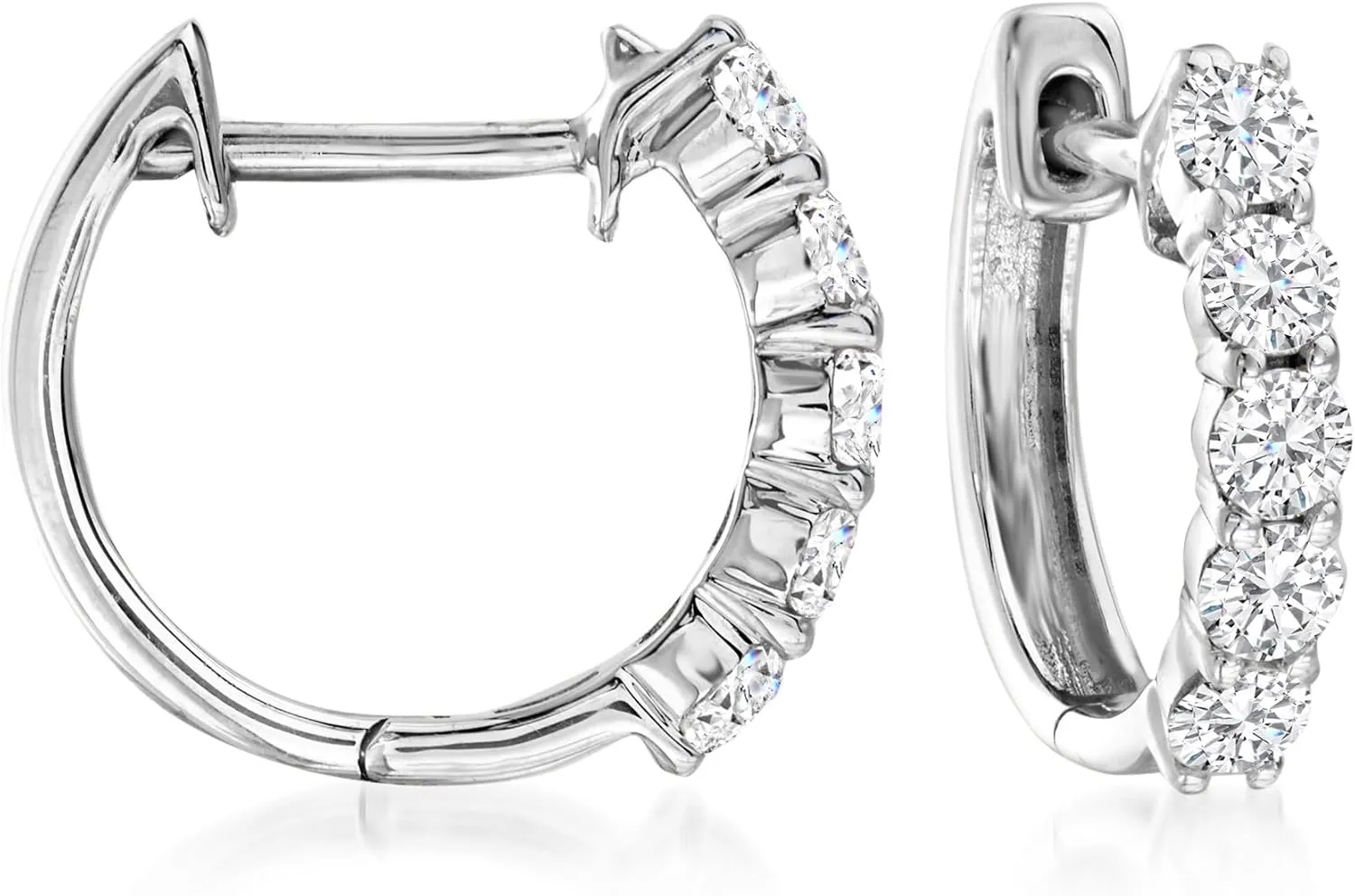 Ross-Simons 0.50 ct. t.w. Round Brilliant-Cut Diamond Huggie Hoop Earrings in 14kt White Gold